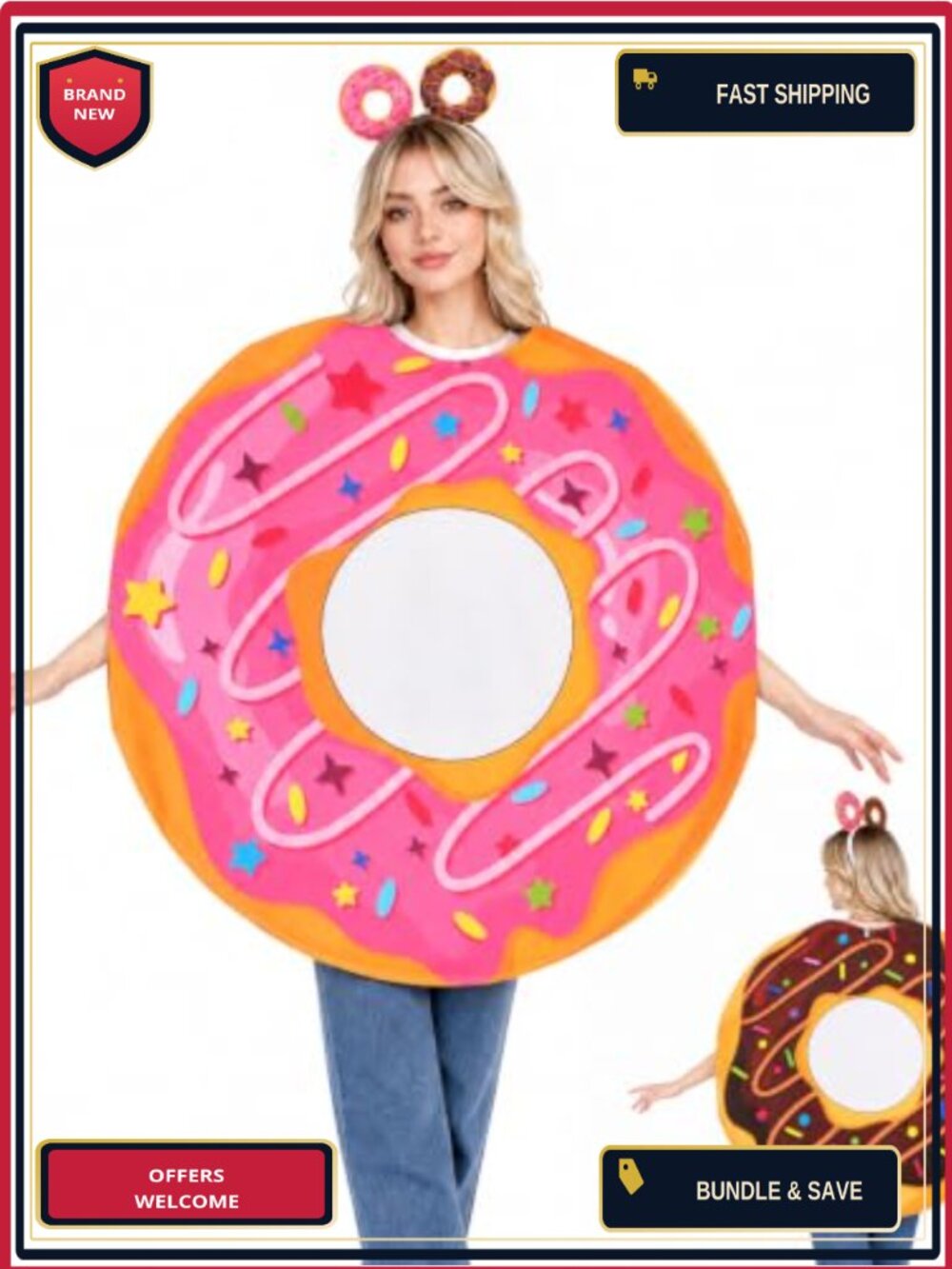 Reversible Donut Adult Costume Set Tunic Headband Food